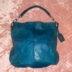 Badgley Mischka Gaia Pebbled Blue Leather Hobo Bag